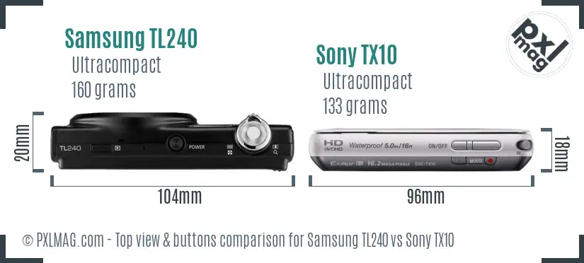 Samsung TL240 vs Sony TX10 top view buttons comparison