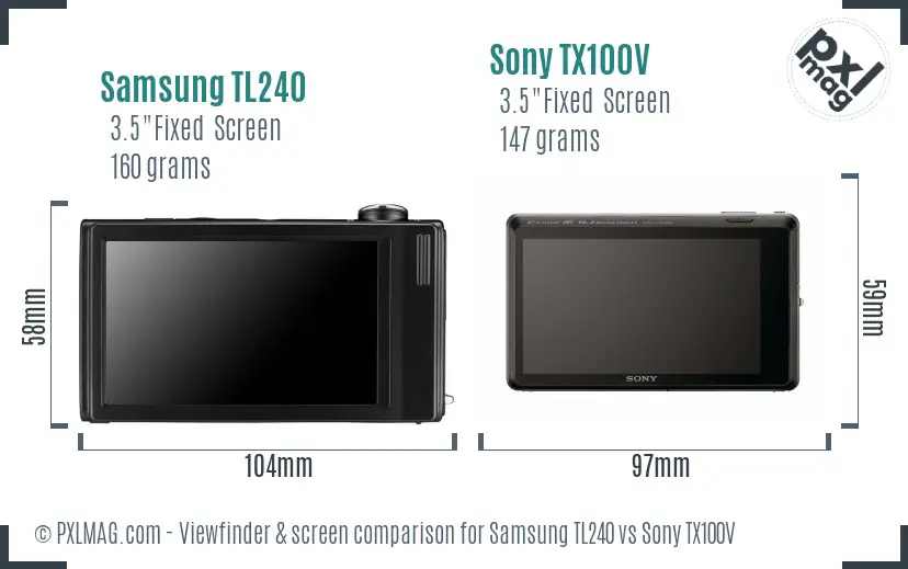 Samsung TL240 vs Sony TX100V Screen and Viewfinder comparison