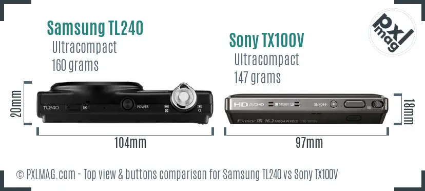 Samsung TL240 vs Sony TX100V top view buttons comparison
