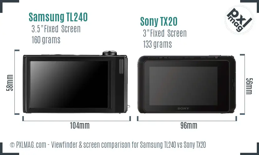 Samsung TL240 vs Sony TX20 Screen and Viewfinder comparison