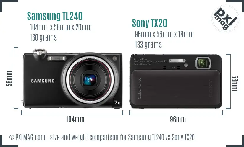 Samsung TL240 vs Sony TX20 size comparison