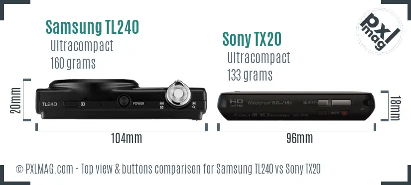 Samsung TL240 vs Sony TX20 top view buttons comparison