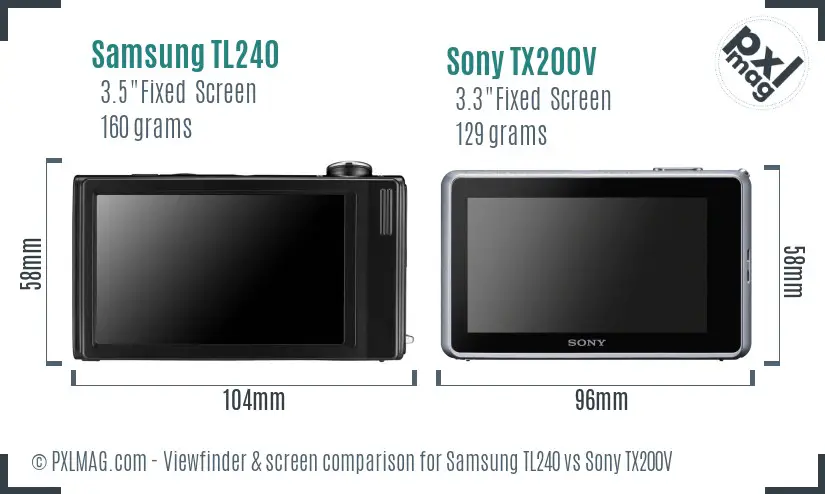 Samsung TL240 vs Sony TX200V Screen and Viewfinder comparison