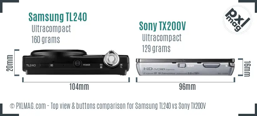 Samsung TL240 vs Sony TX200V top view buttons comparison