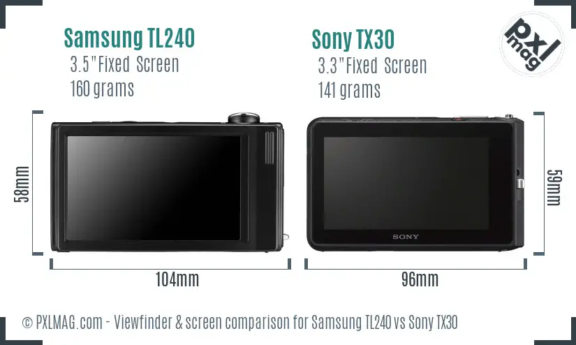 Samsung TL240 vs Sony TX30 Screen and Viewfinder comparison