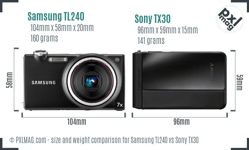 Samsung TL240 vs Sony TX30 size comparison