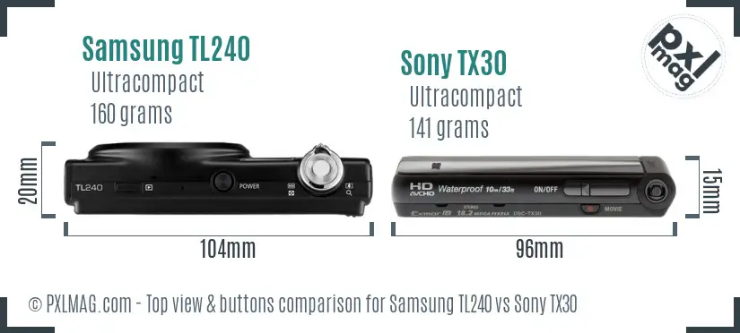 Samsung TL240 vs Sony TX30 top view buttons comparison