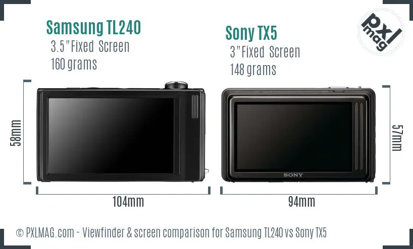 Samsung TL240 vs Sony TX5 Screen and Viewfinder comparison
