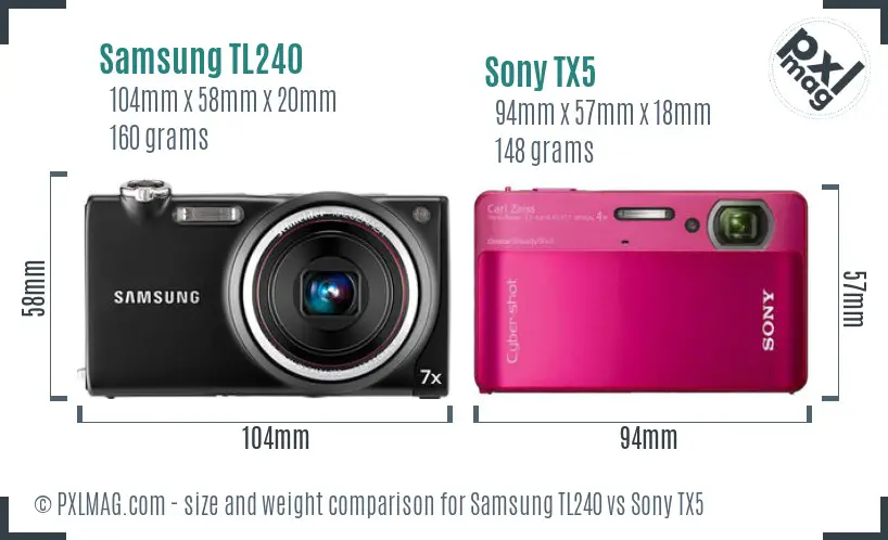 Samsung TL240 vs Sony TX5 size comparison