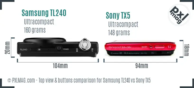 Samsung TL240 vs Sony TX5 top view buttons comparison