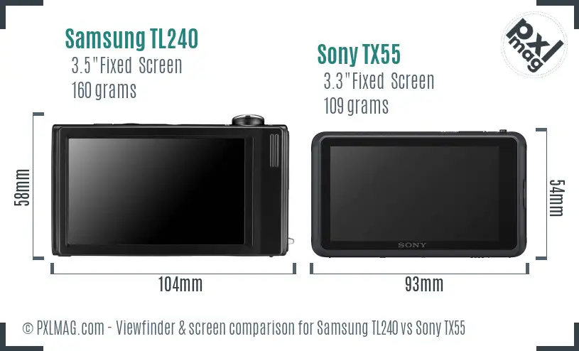 Samsung TL240 vs Sony TX55 Screen and Viewfinder comparison