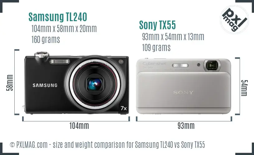Samsung TL240 vs Sony TX55 size comparison
