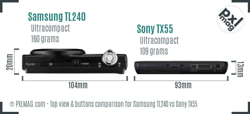 Samsung TL240 vs Sony TX55 top view buttons comparison
