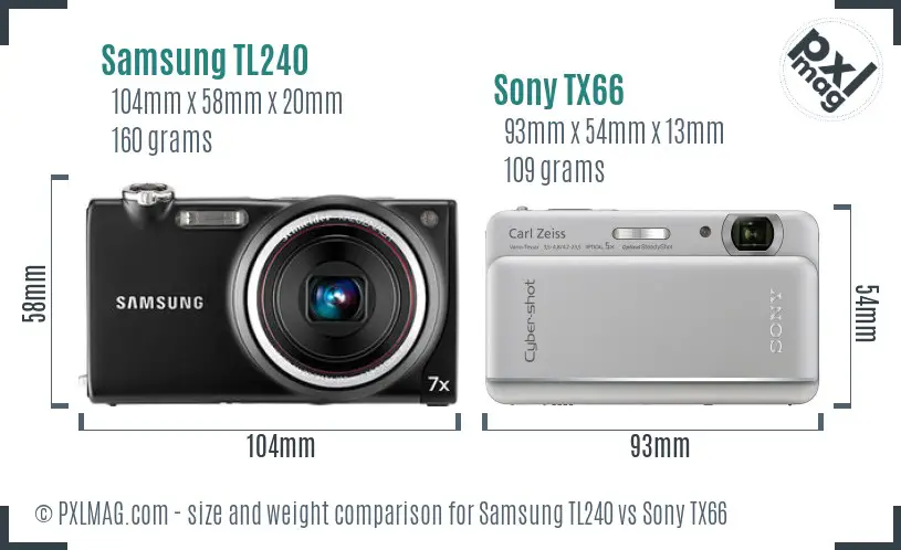 Samsung TL240 vs Sony TX66 size comparison