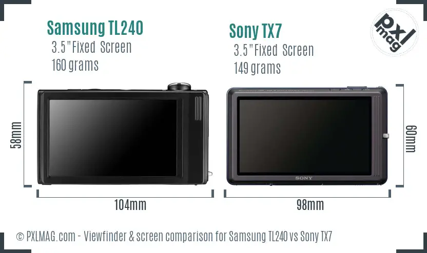 Samsung TL240 vs Sony TX7 Screen and Viewfinder comparison