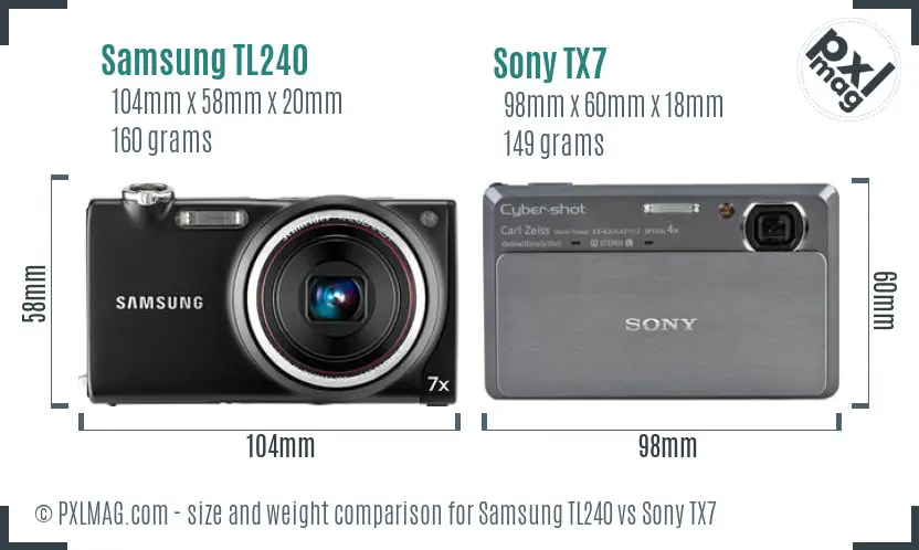 Samsung TL240 vs Sony TX7 size comparison