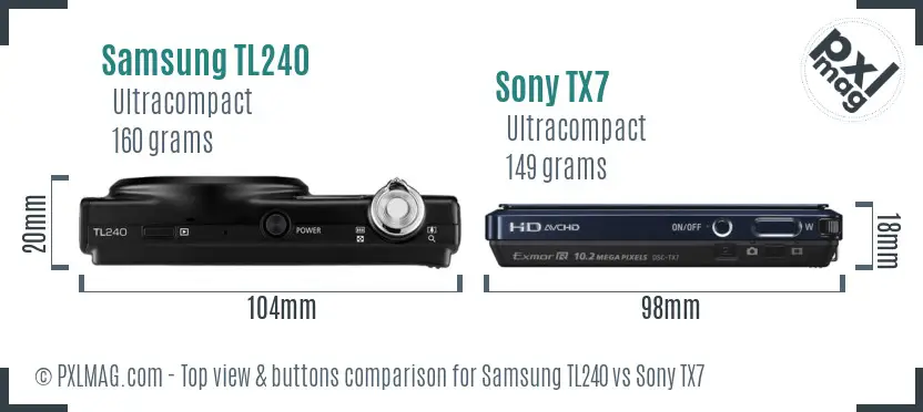 Samsung TL240 vs Sony TX7 top view buttons comparison