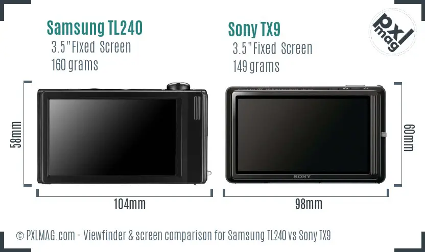 Samsung TL240 vs Sony TX9 Screen and Viewfinder comparison