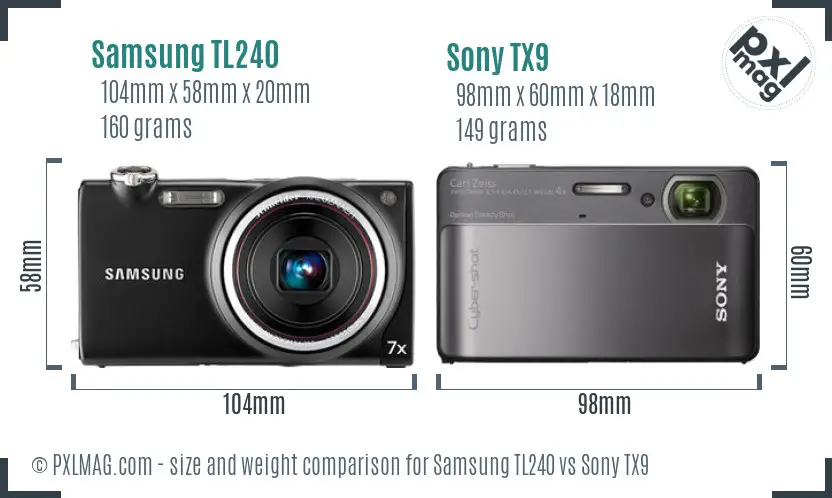 Samsung TL240 vs Sony TX9 size comparison