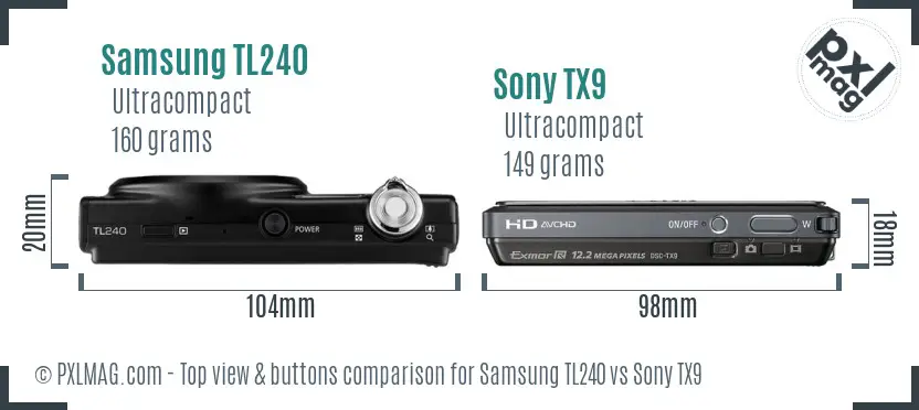 Samsung TL240 vs Sony TX9 top view buttons comparison