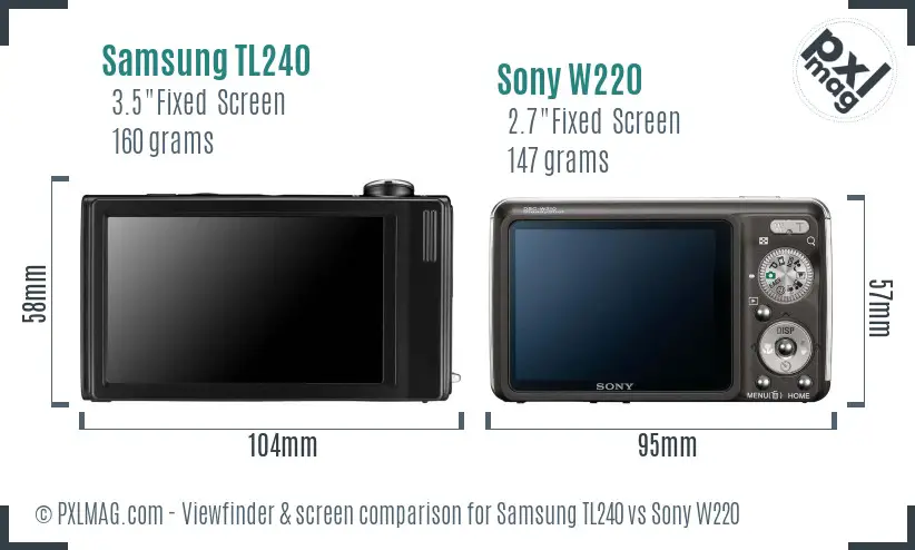 Samsung TL240 vs Sony W220 Screen and Viewfinder comparison