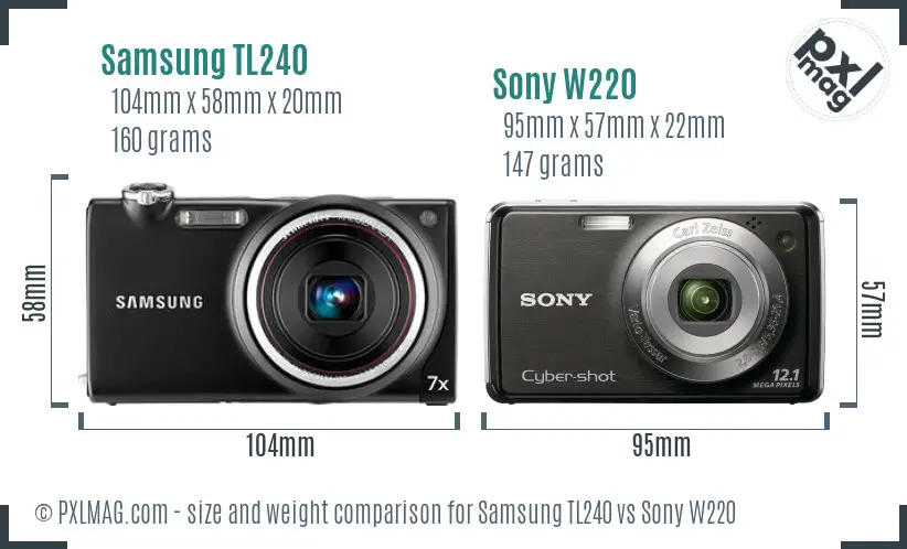 Samsung TL240 vs Sony W220 size comparison