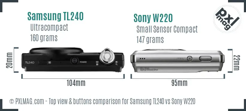 Samsung TL240 vs Sony W220 top view buttons comparison