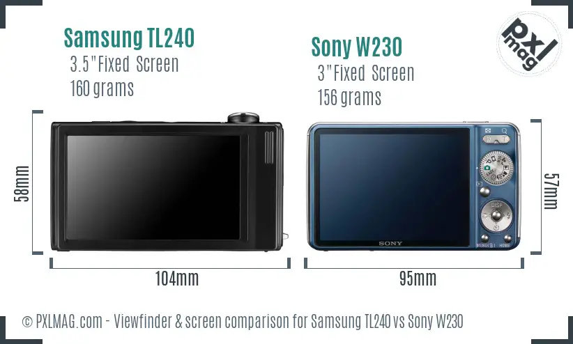 Samsung TL240 vs Sony W230 Screen and Viewfinder comparison