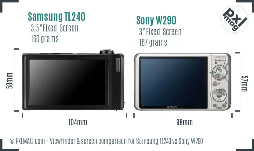 Samsung TL240 vs Sony W290 Screen and Viewfinder comparison Samsung TL240 vs Sony W290 Screen and Viewfinder comparison