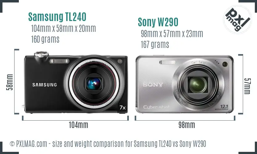 Samsung TL240 vs Sony W290 size comparison Samsung TL240 vs Sony W290 size comparison