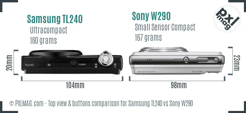Samsung TL240 vs Sony W290 top view buttons comparison Samsung TL240 vs Sony W290 top view buttons comparison