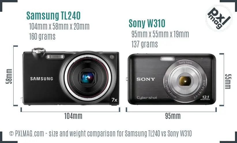 Samsung TL240 vs Sony W310 size comparison