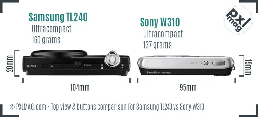 Samsung TL240 vs Sony W310 top view buttons comparison