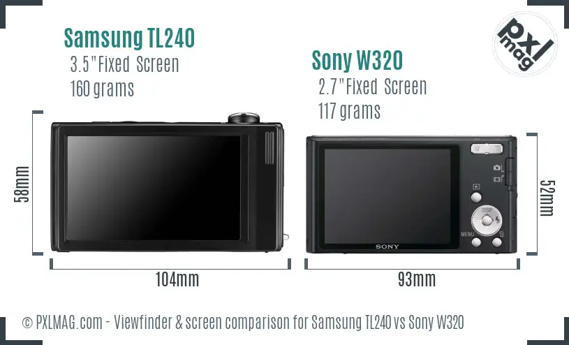 Samsung TL240 vs Sony W320 Screen and Viewfinder comparison