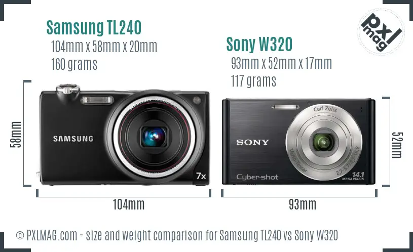 Samsung TL240 vs Sony W320 size comparison