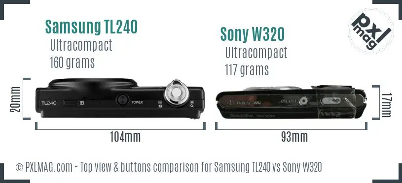 Samsung TL240 vs Sony W320 top view buttons comparison