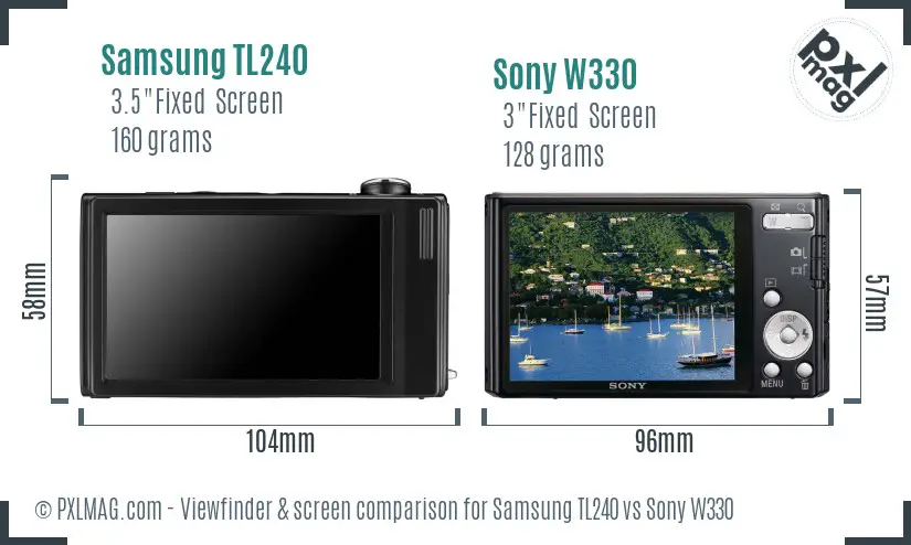 Samsung TL240 vs Sony W330 Screen and Viewfinder comparison