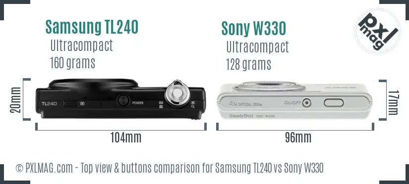 Samsung TL240 vs Sony W330 top view buttons comparison