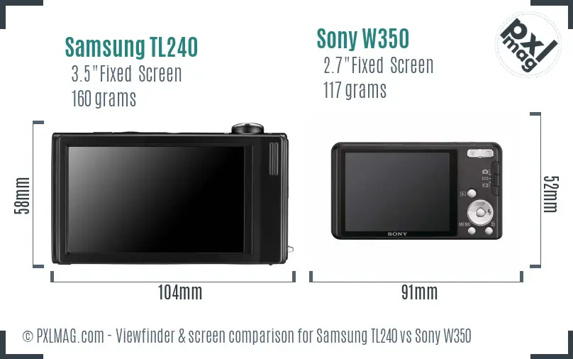 Samsung TL240 vs Sony W350 Screen and Viewfinder comparison