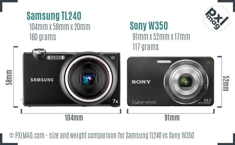 Samsung TL240 vs Sony W350 size comparison