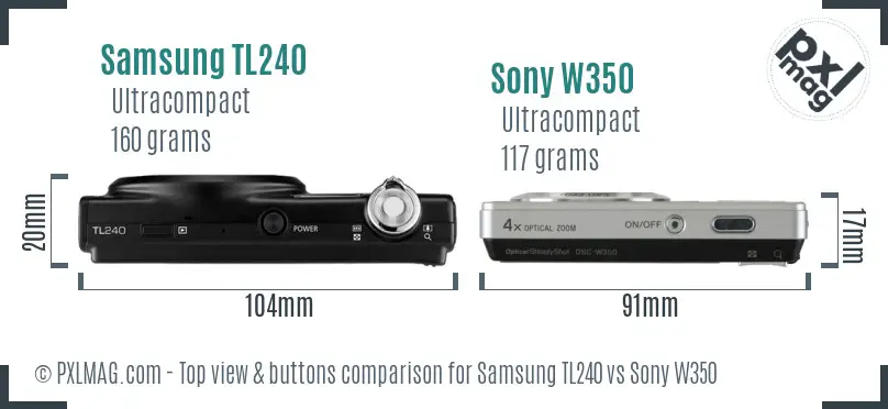 Samsung TL240 vs Sony W350 top view buttons comparison