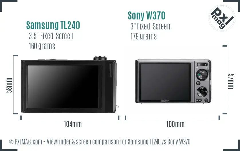 Samsung TL240 vs Sony W370 Screen and Viewfinder comparison