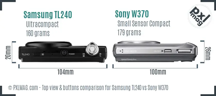 Samsung TL240 vs Sony W370 top view buttons comparison
