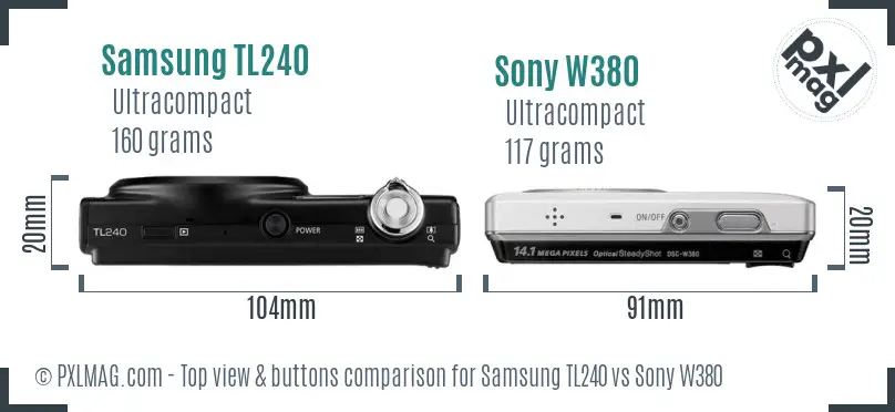 Samsung TL240 vs Sony W380 top view buttons comparison