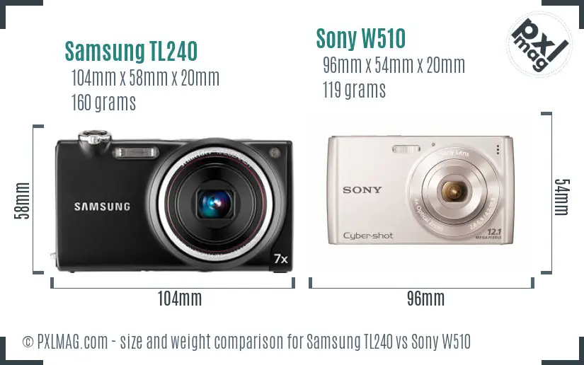 Samsung TL240 vs Sony W510 size comparison