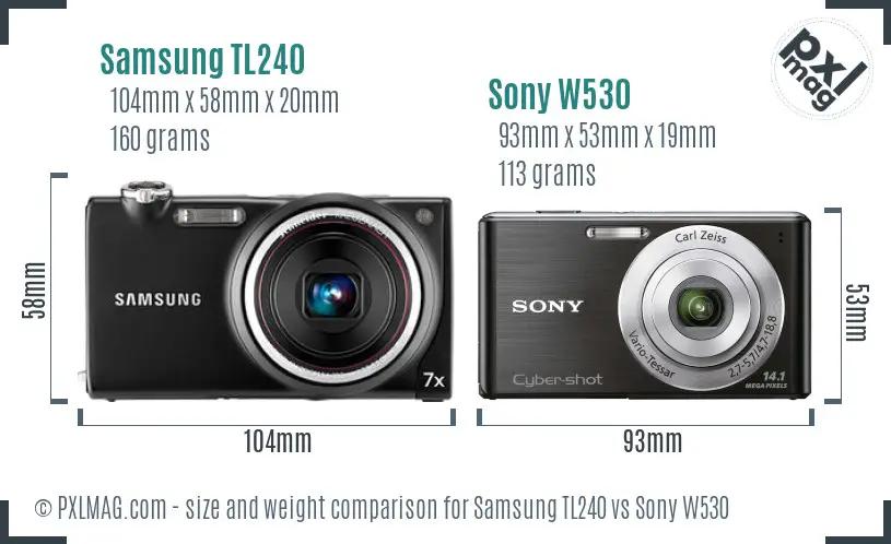 Samsung TL240 vs Sony W530 size comparison