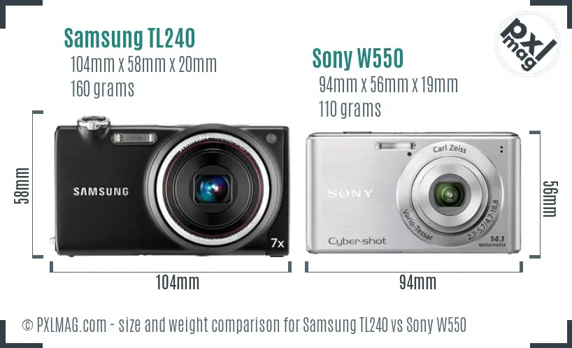 Samsung TL240 vs Sony W550 size comparison