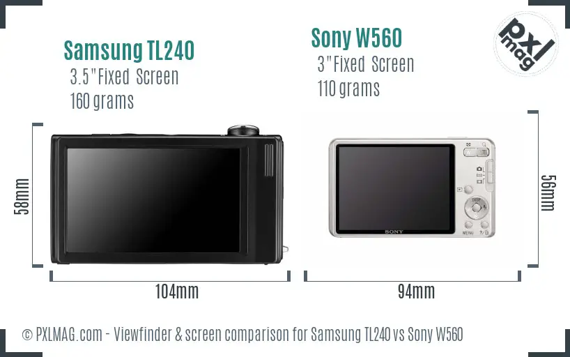 Samsung TL240 vs Sony W560 Screen and Viewfinder comparison