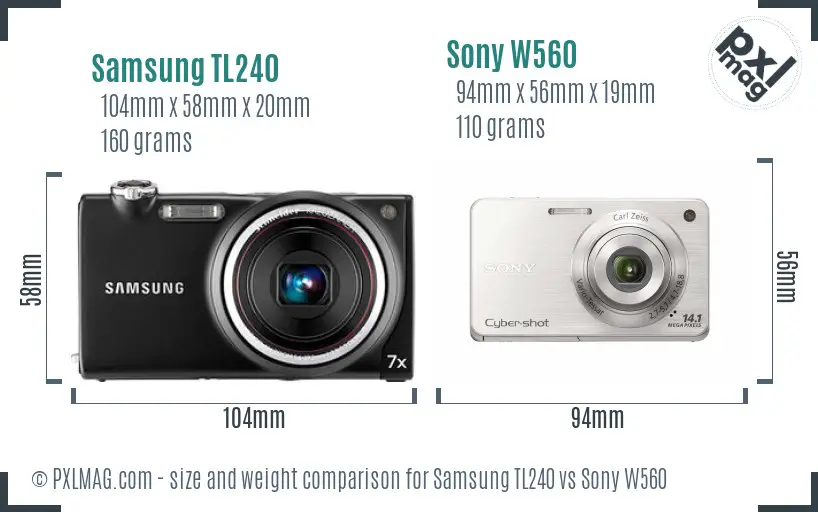 Samsung TL240 vs Sony W560 size comparison