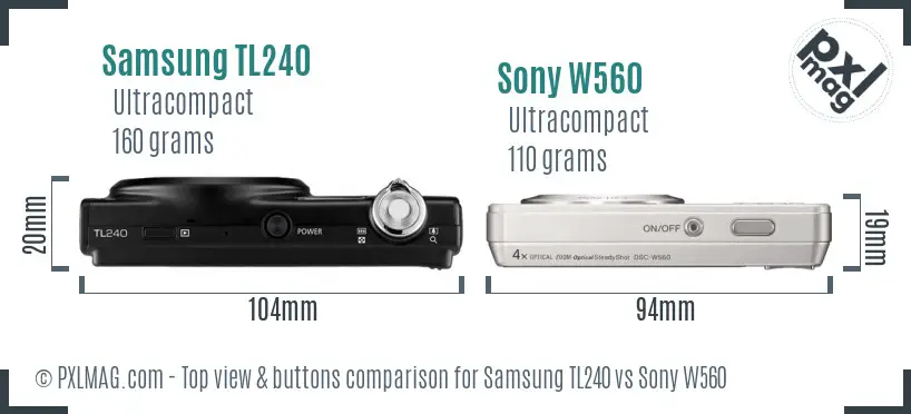 Samsung TL240 vs Sony W560 top view buttons comparison